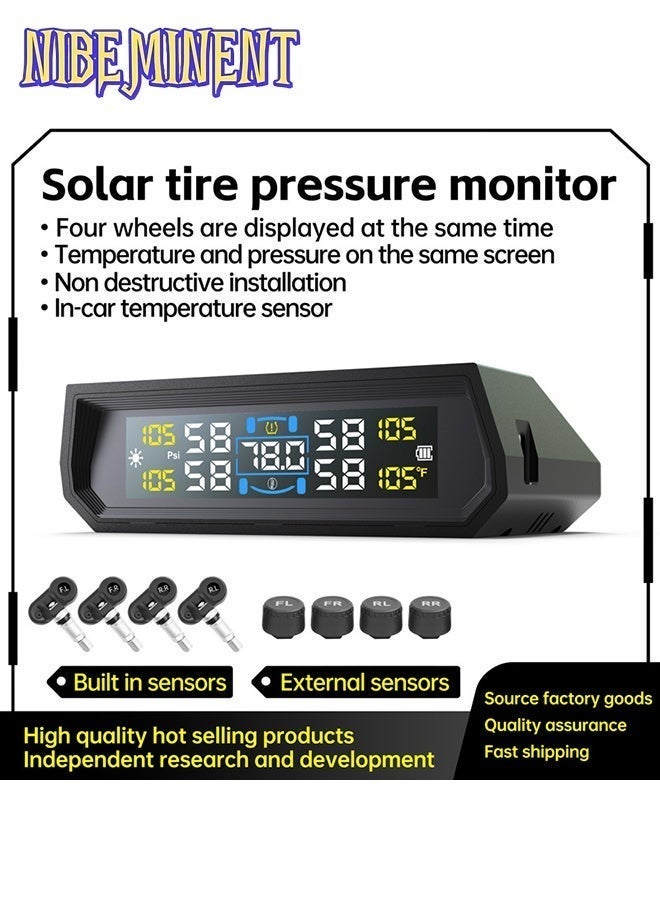 NIBEMINENT RV Tire Pressure Monitoring System, Wireless TPMS with Solar Charger and USB, 4 Sensors and 6 Alarm Modes Real-time Color LCD Display Tire Pressure Monitor System for SUV Mpv Sedan Truck - Image 2